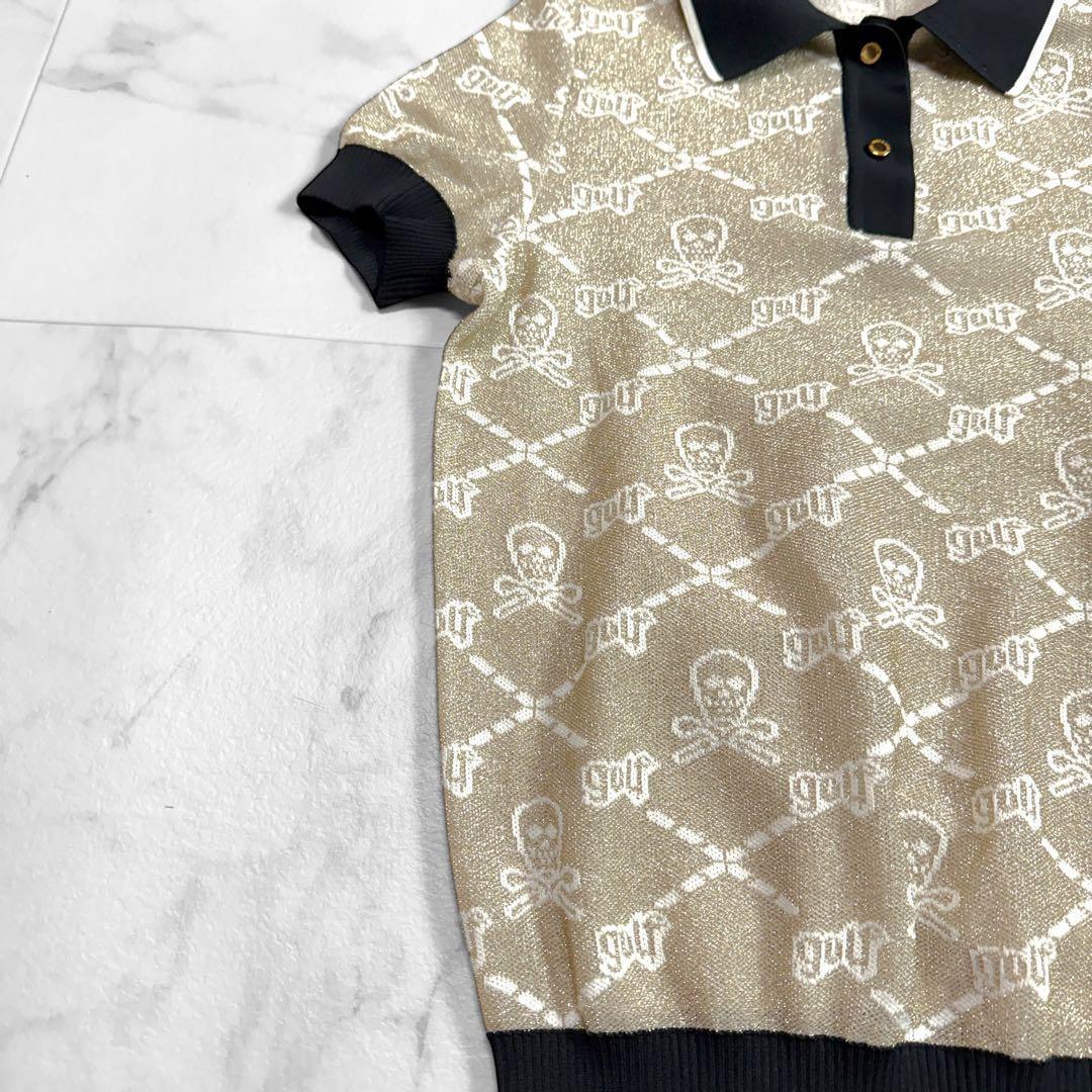 美品 マーク＆ロナ スカル ポロシャツ ゴールド ラメ ブラック 配色 総柄