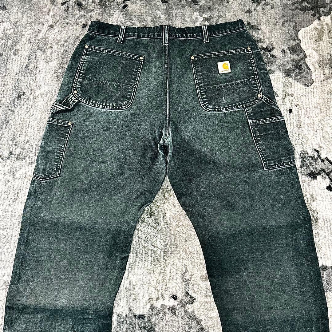 00s USA製 36×34 Carhartt 極上フェード 黒ダック 一点物