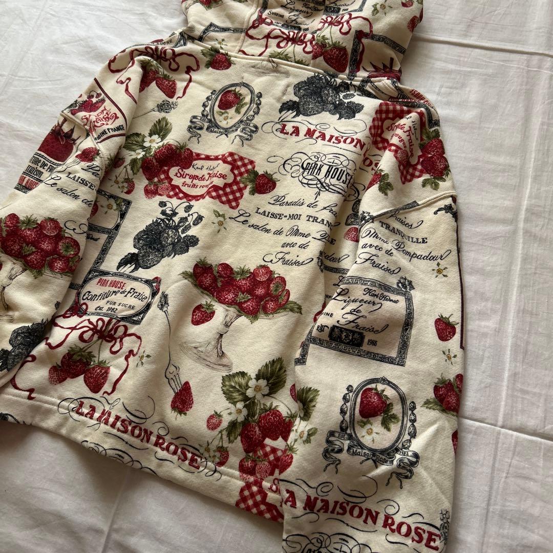 ピンクハウス　パーカー　フード　いちご　総柄　プルオーバー　スエット　赤