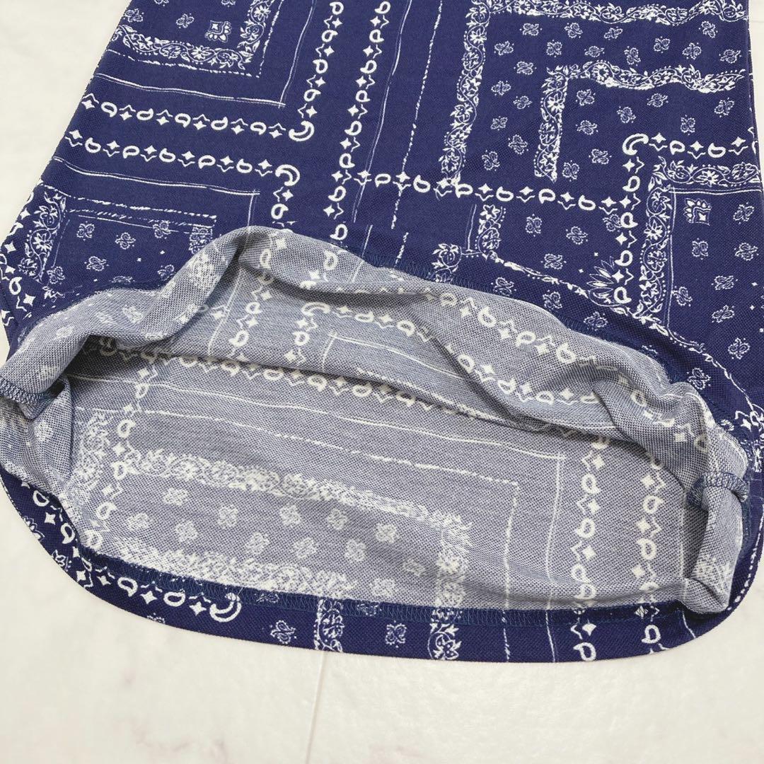 ROSASEN ポロシャツワンピース 総柄 ネイビー バンダナ柄 S ゴルフ