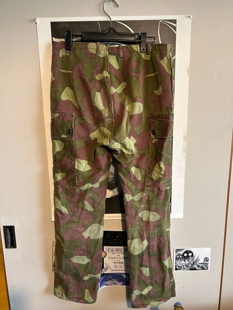 フィンランド軍 迷彩カーゴパンツ ミリタリーパンツ リペア有 実寸W80