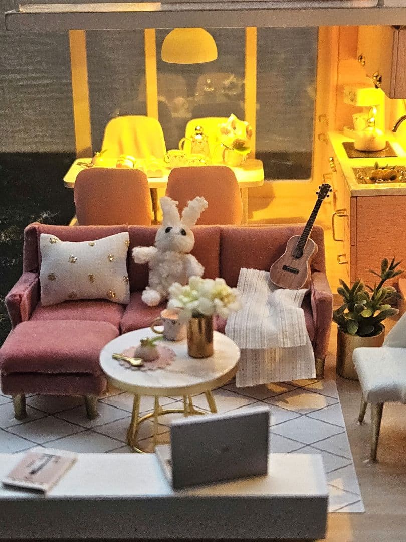 ドールハウス ミニチュアハウス 完成品 ロフト LED ウサギ