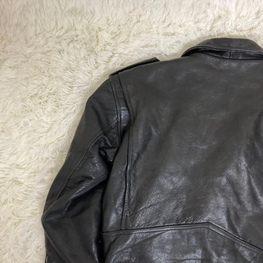 Vintage レザー 短丈 ダブルライダース ベルト付 黒 YKK