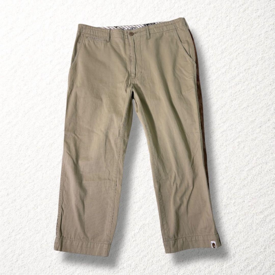 【A BATHING APE】ワークパンツ 迷彩サイドライン 馬柄裏地 ベージュ