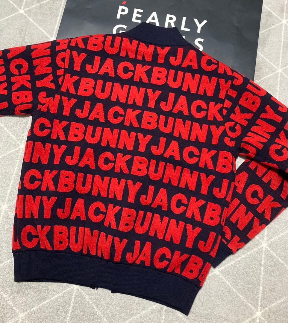 新品 パーリーゲイツ ジャックバニー ロゴジャガード防風裏地ブルゾン(5)L紺赤