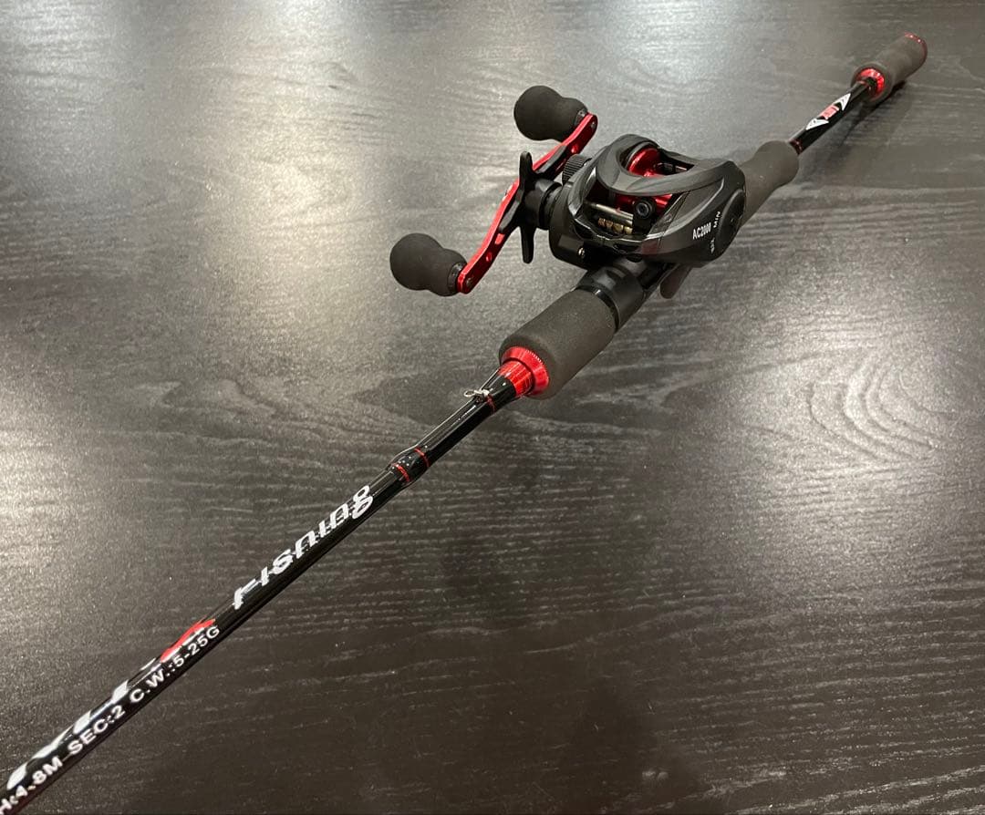 バス釣りセットベイトロッド&ベイトリール（パワーハンドル右巻)ライン100m付き