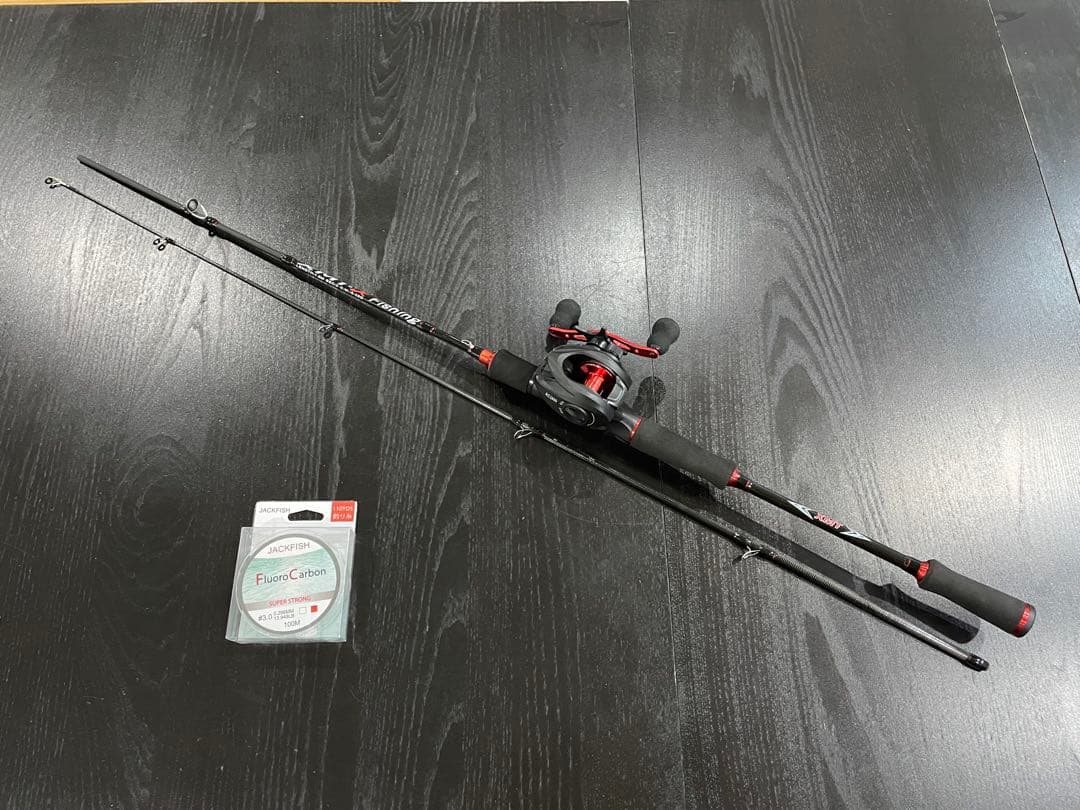 バス釣りセットベイトロッド&ベイトリール（パワーハンドル右巻)ライン100m付き
