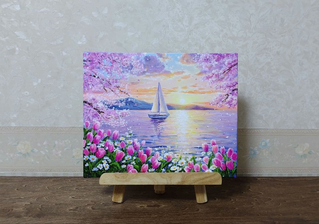 N*d様 【湖畔に咲く花】アクリル画 F3 風景画 絵画