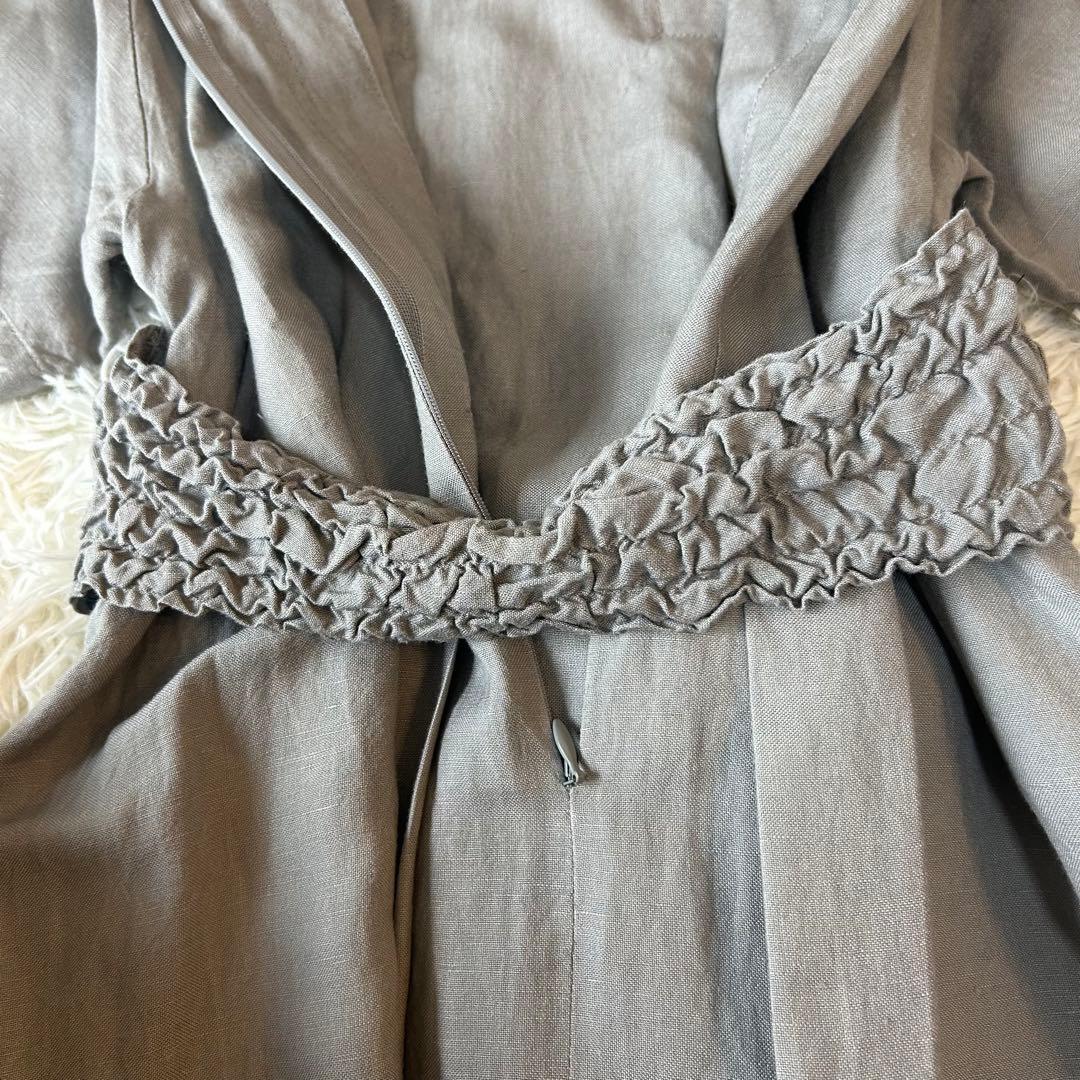 美品　ADORE アドーア　リネン　ロングワンピース　フリルベルト　Aライン