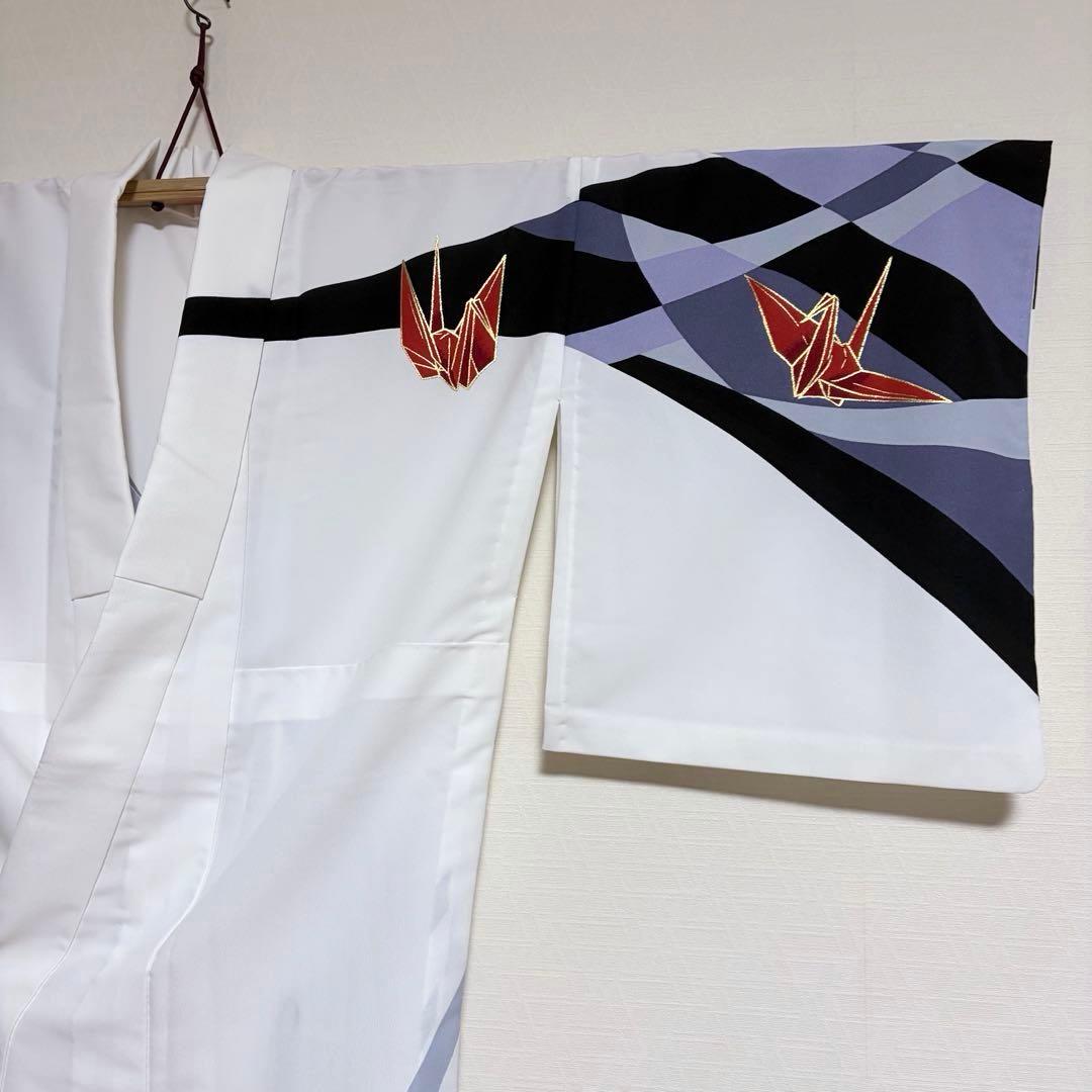 【舞台衣装】 。折り鶴の模様 金彩入り 着物 単衣 バチ衿 身丈約159.5cm