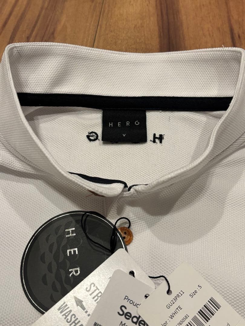 HERG1 エルグワン◇スタンドカラー ポロ　ホワイトL（5）