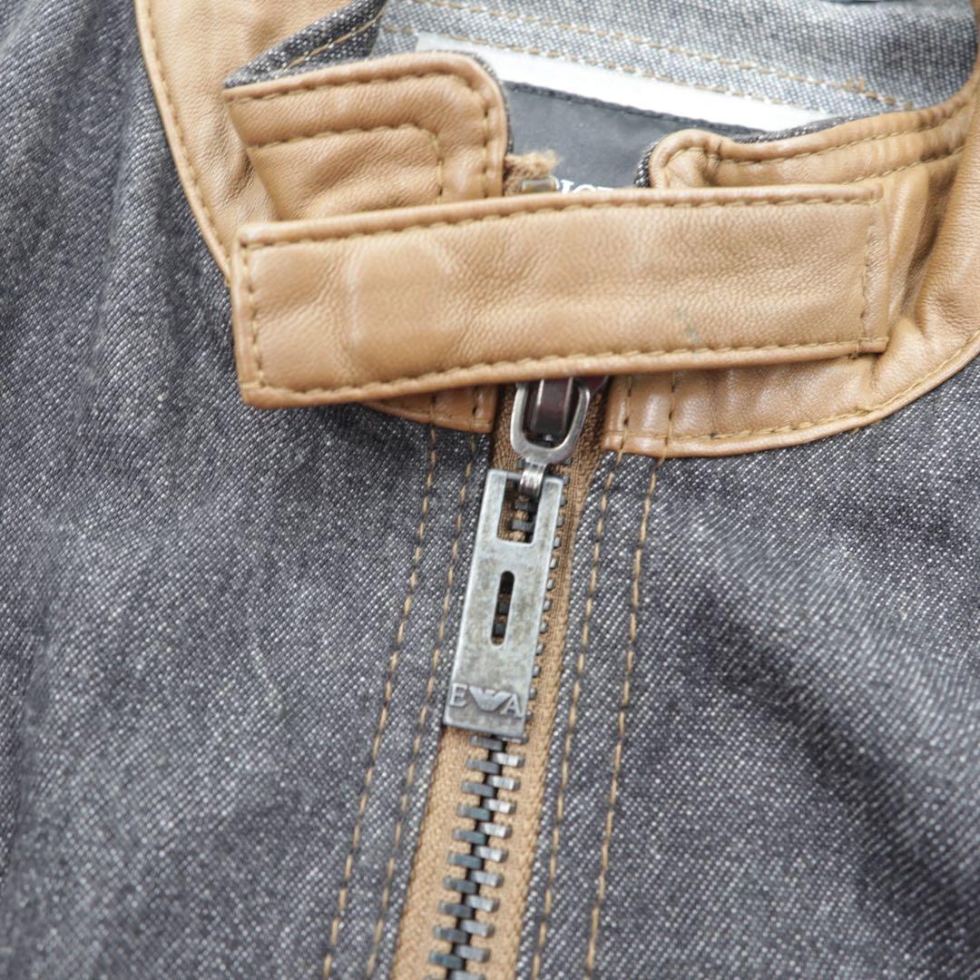 【希少】エンポリオアルマーニ デニム切替 レザーライダースジャケット ブルゾン