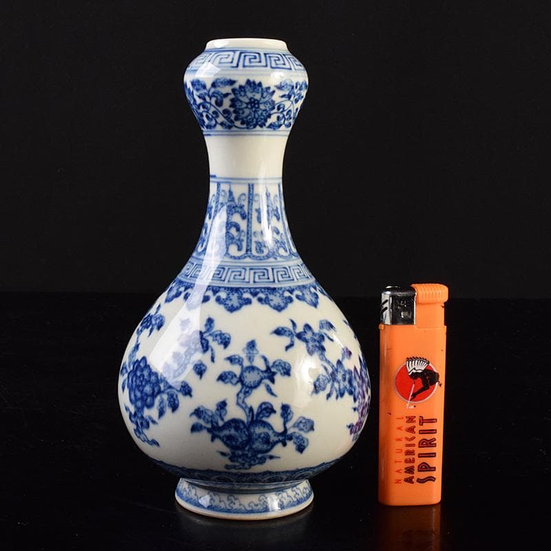 中国　大清乾隆年製　青花花卉文蒜頭瓶　M　7890E