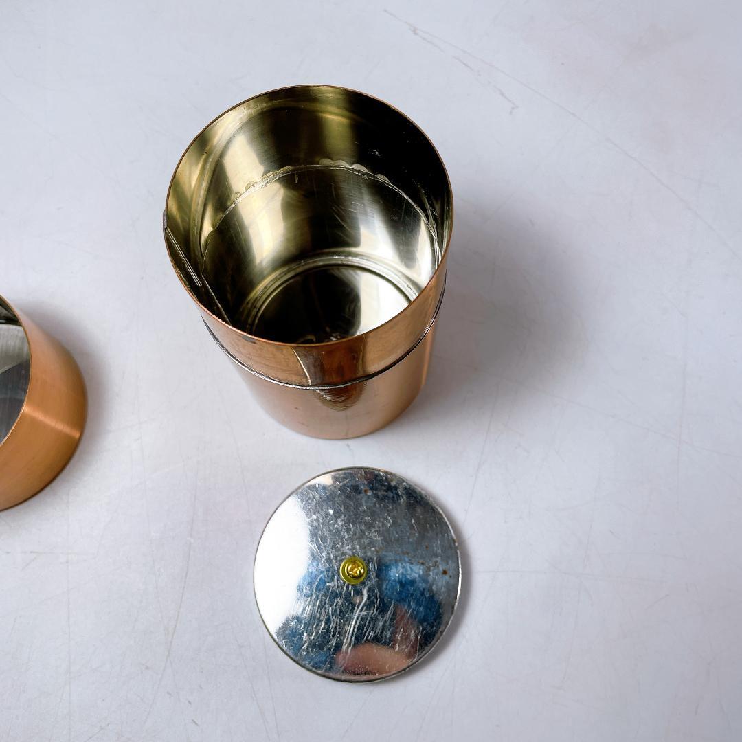 開花堂 銅・真鍮製 茶筒 刻印あり 茶道具 伝統工芸 アンティーク|4486|