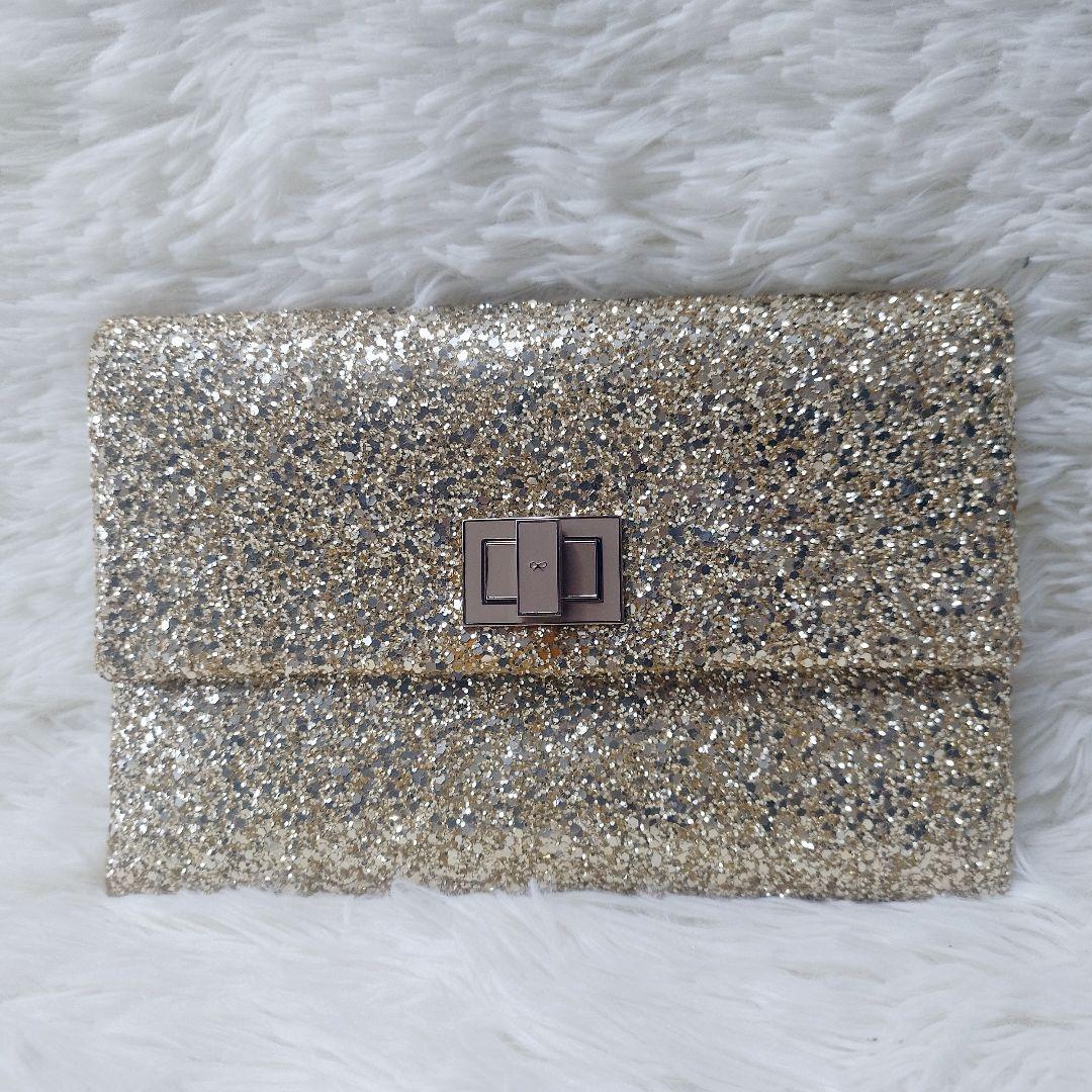 アニヤハインドマーチ　クラッチバッグ　パーティーバッグ　グリッター　金　結婚式