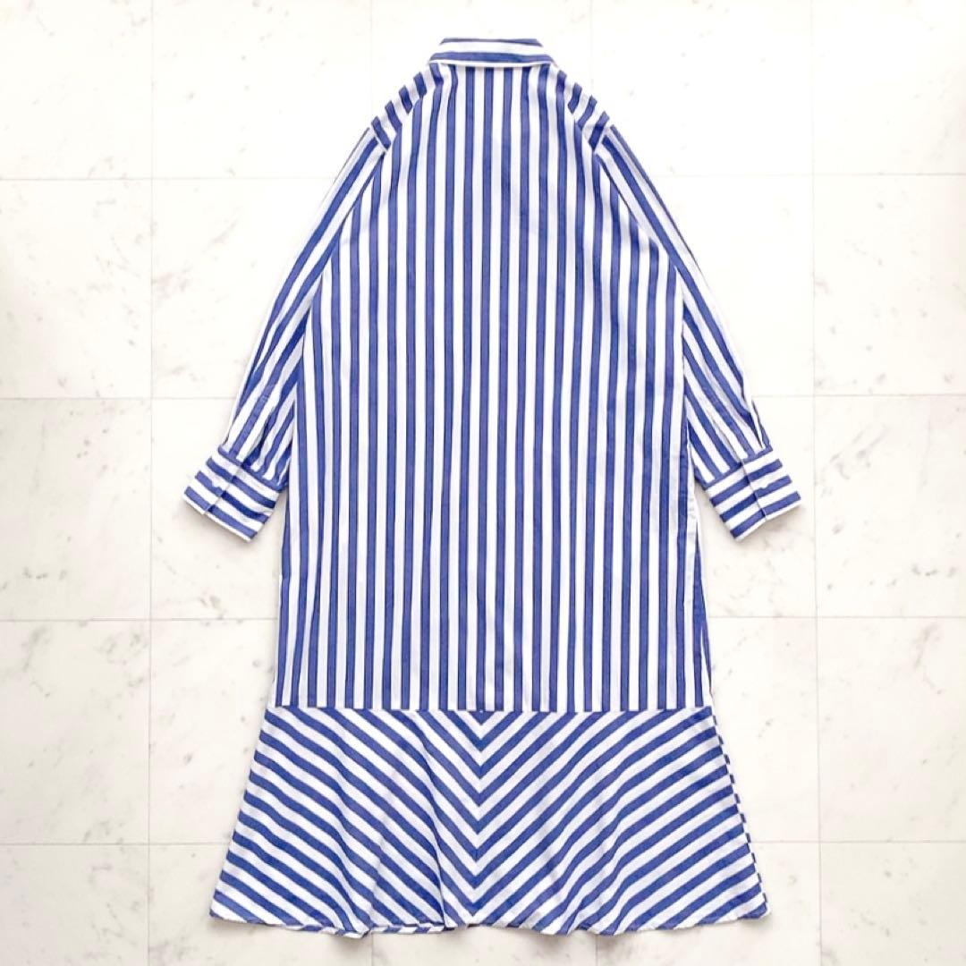 美品 ジャーナルスタンダードレリューム ビッグストライプシャツワンピース ブルー