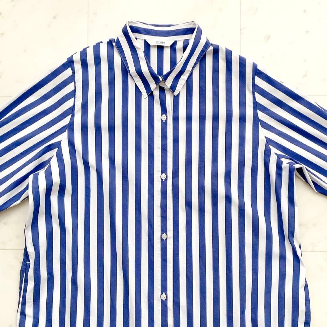 美品 ジャーナルスタンダードレリューム ビッグストライプシャツワンピース ブルー