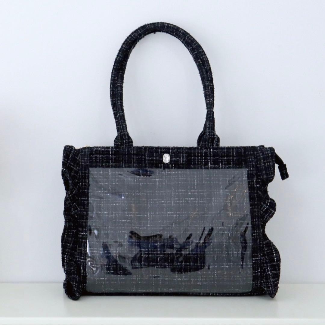 痛バ フクヤ パレットリリーツイードバッグ ビジューリボン ブラック