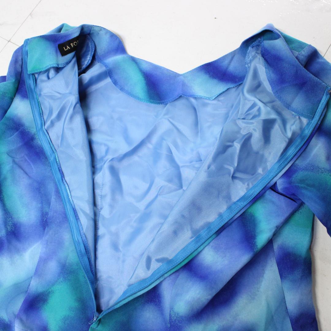 【美品 日本製社交ダンス衣装】上下セット トップス スカート LAFORET 青