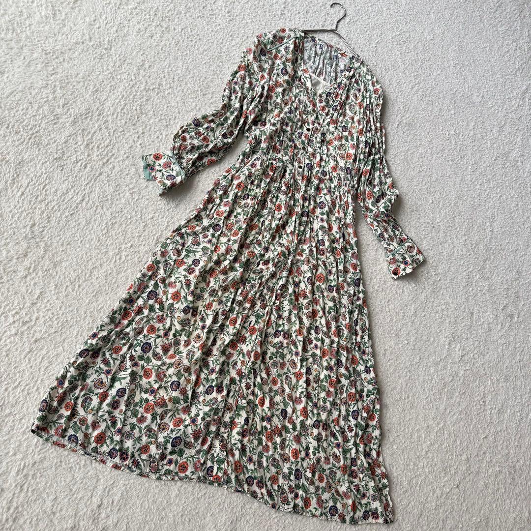 アナイ ロングワンピース 花柄 ピンタック Aライン インナーキャミソール 36