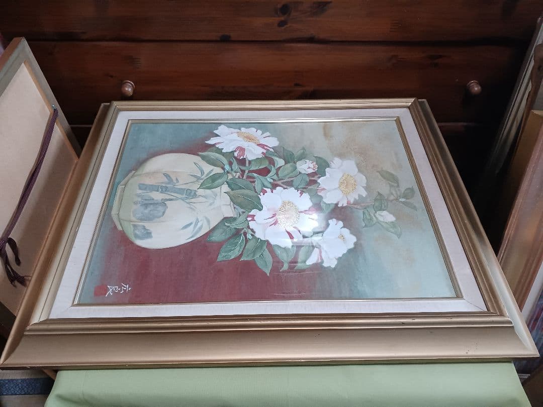 ◆ 広良　「李朝壺と沖の石」　日本画　P10号　◆