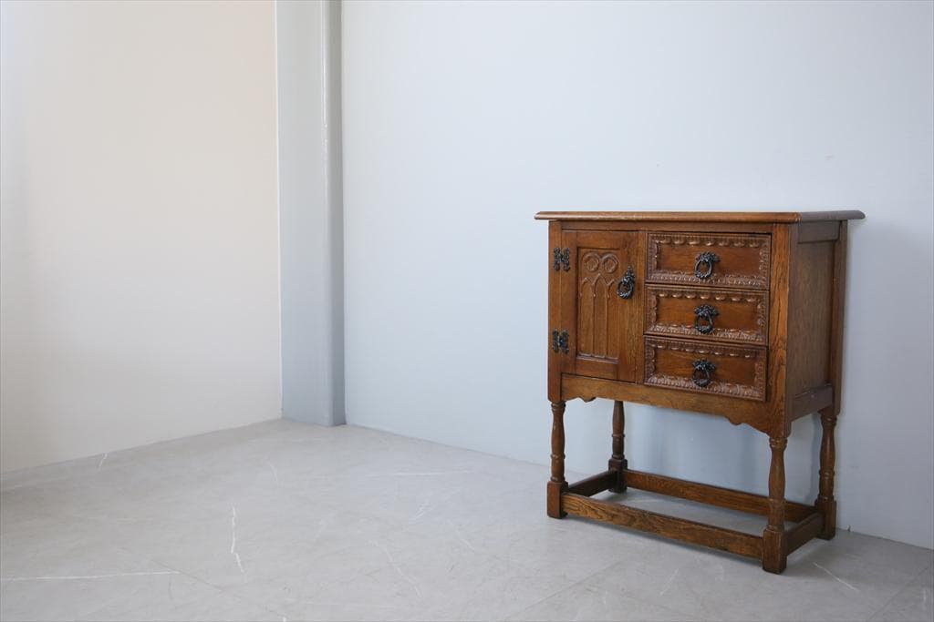 英国アンティーク木製カップボード/キャビネット/キッチン収納/飾り棚92-127