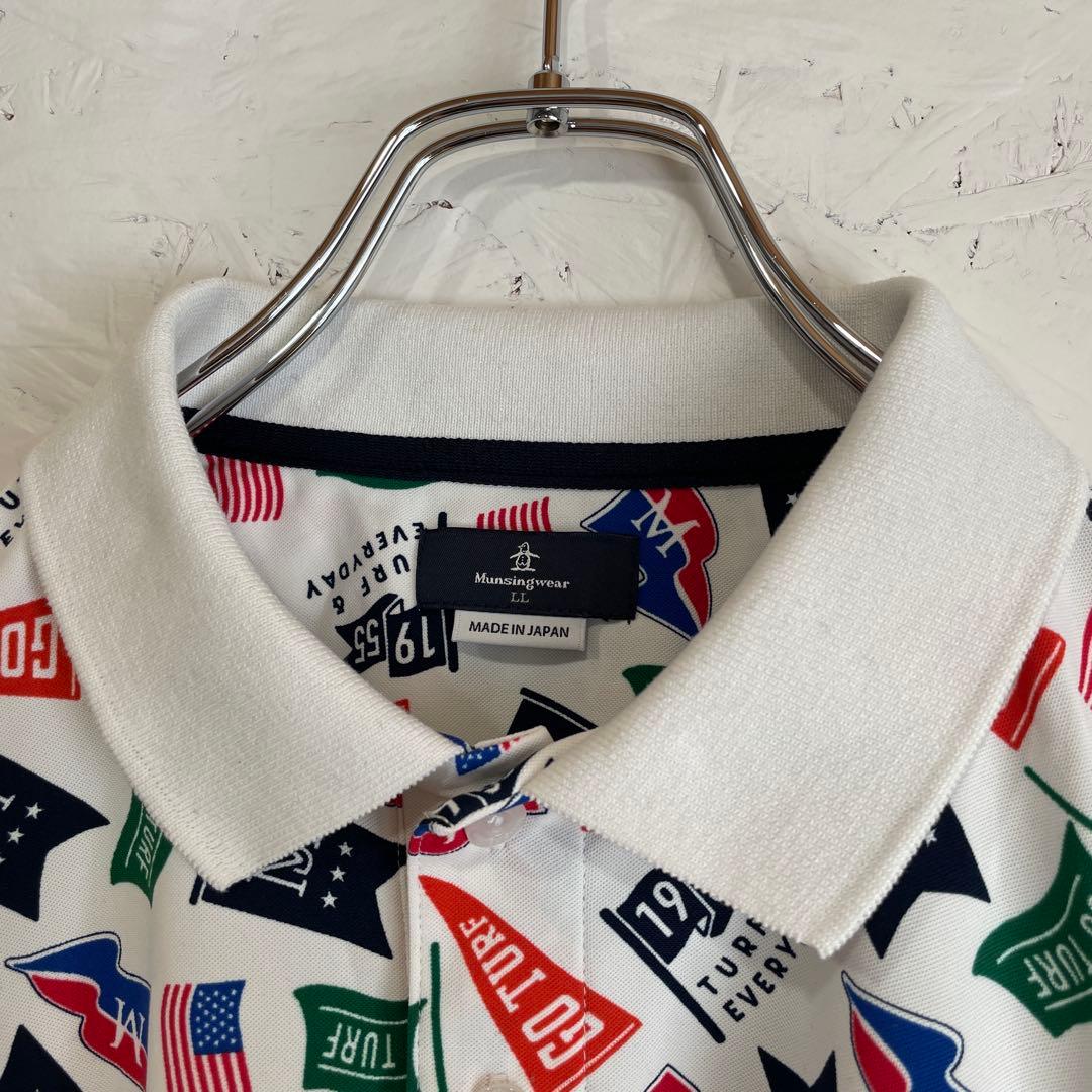 ゴルフウェア　日本製【Munsingwear】総柄プリント半袖ポロシャツ　LL