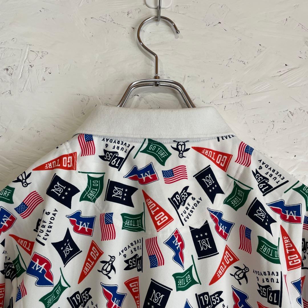 ゴルフウェア　日本製【Munsingwear】総柄プリント半袖ポロシャツ　LL