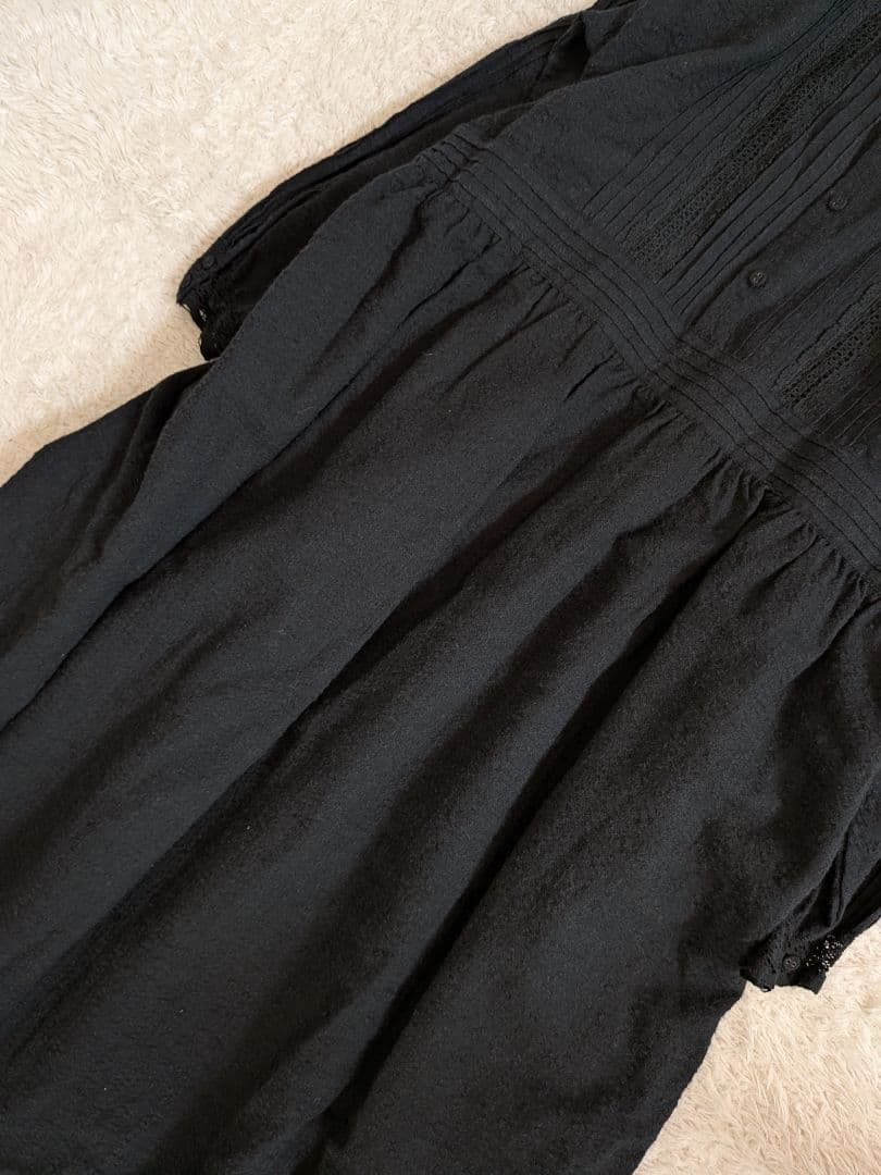 美品❀TSUHARU　着丈120 L相当　刺繍入り長袖ワンピース レース　黒