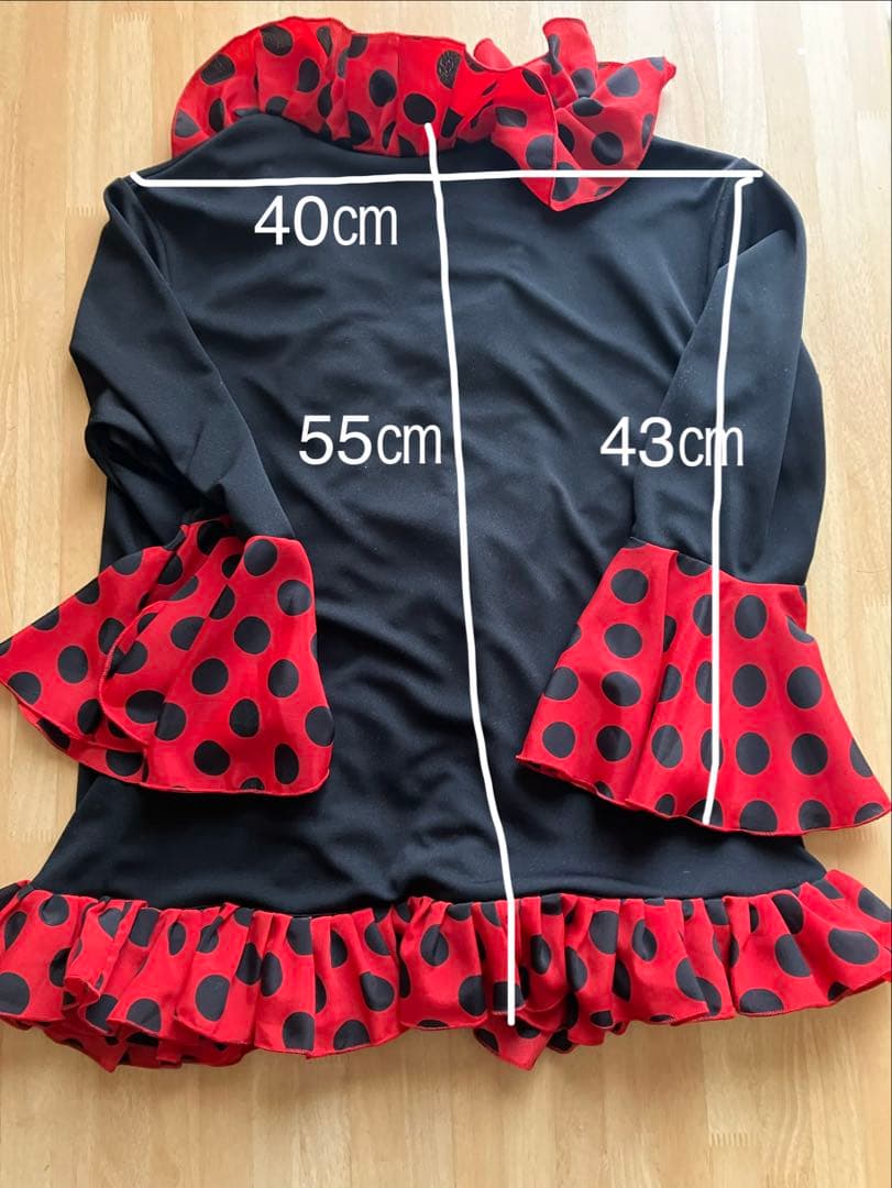 フラメンコ衣装　フリル付きトップス セット　黒　赤　水玉　ドット　華