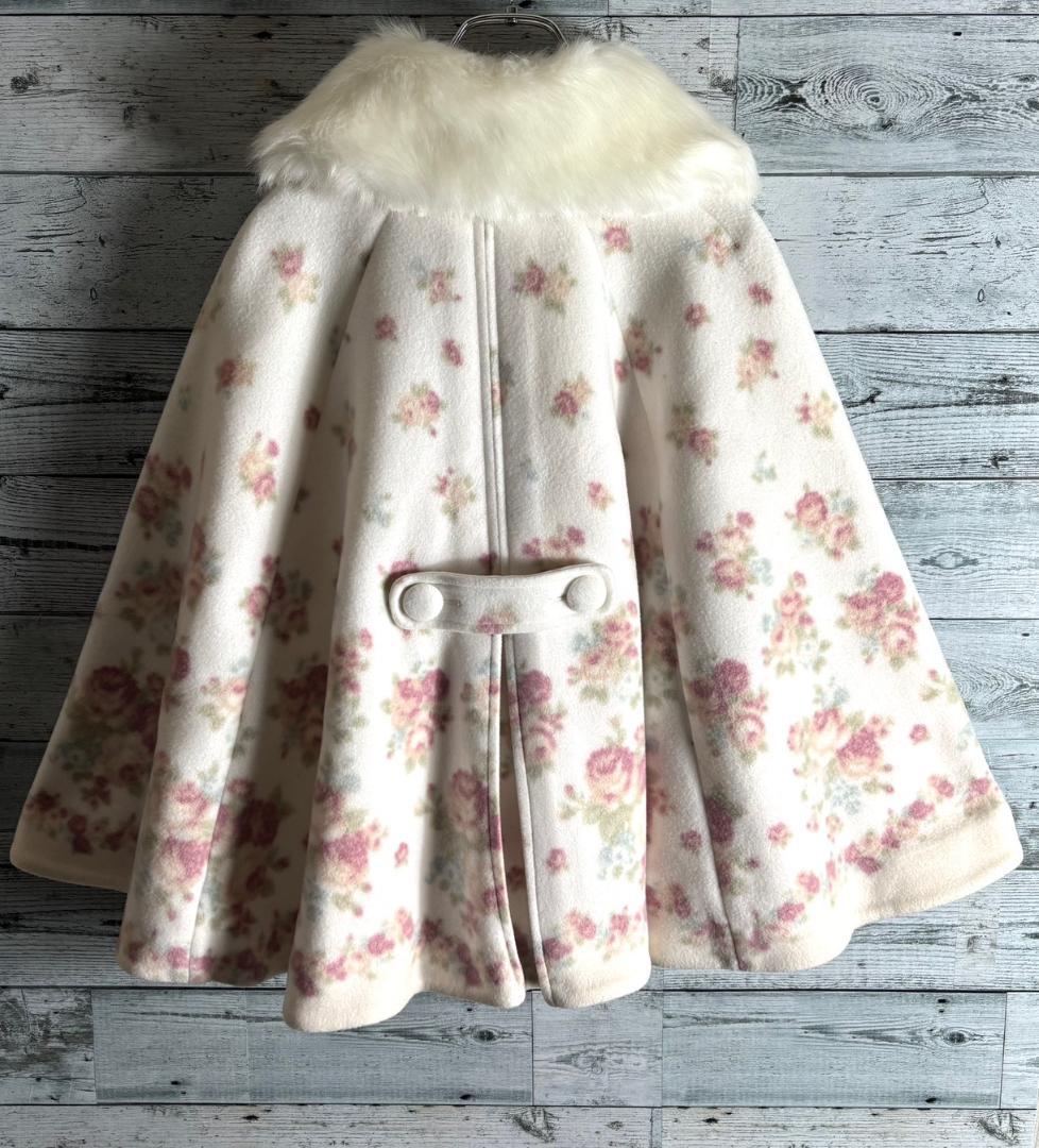 y2k　LIZ LISA リズリサ　花柄ファーポンチョ コート　姫系 平成ギャル