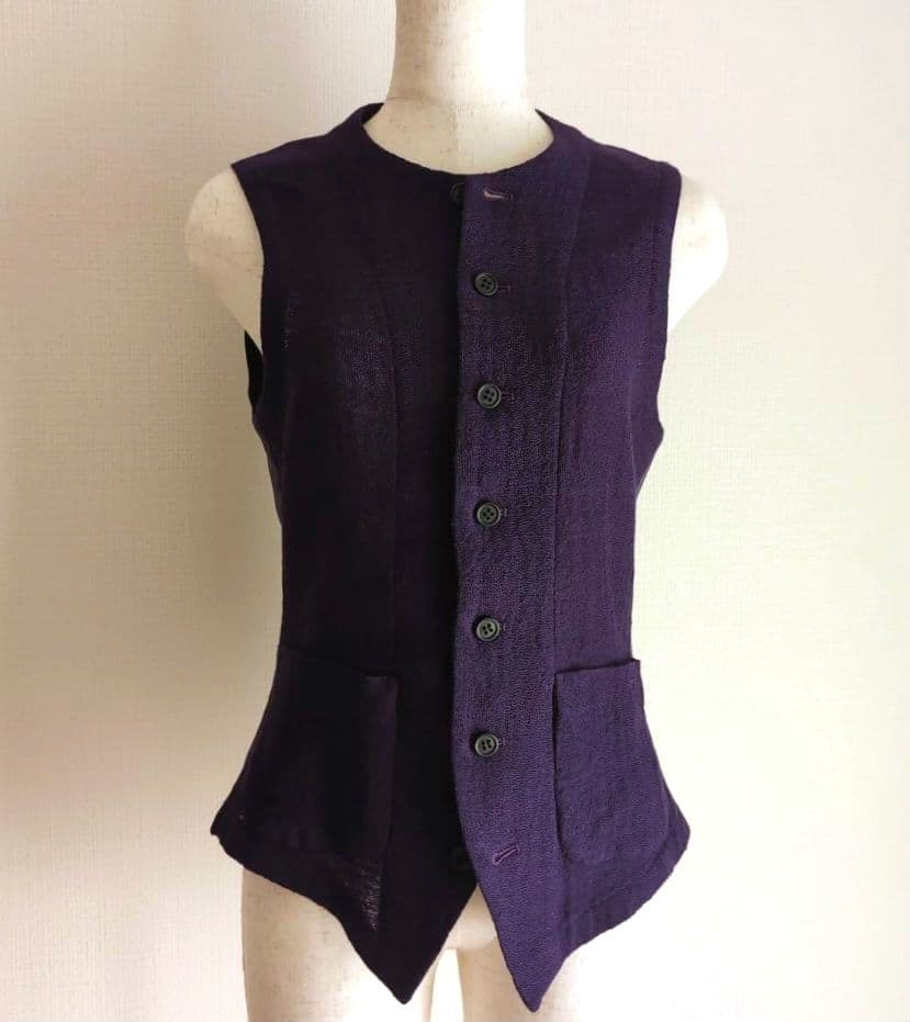 Y's 　90sヴィンテージ　ミニマルベスト　ウールガーゼ調　ムラサキ色