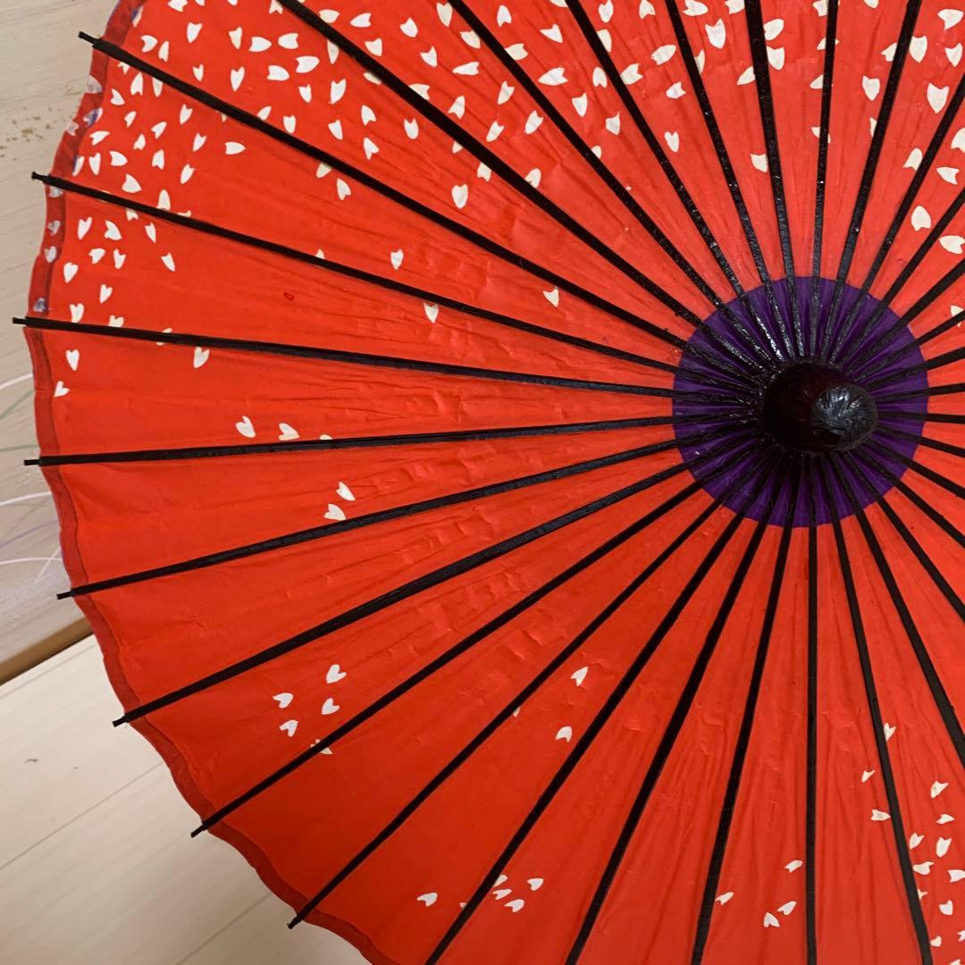 舞踊傘 赤色 桜吹雪　2本セット　蛇の目傘　日本舞踊　踊り　和傘　収納袋付き