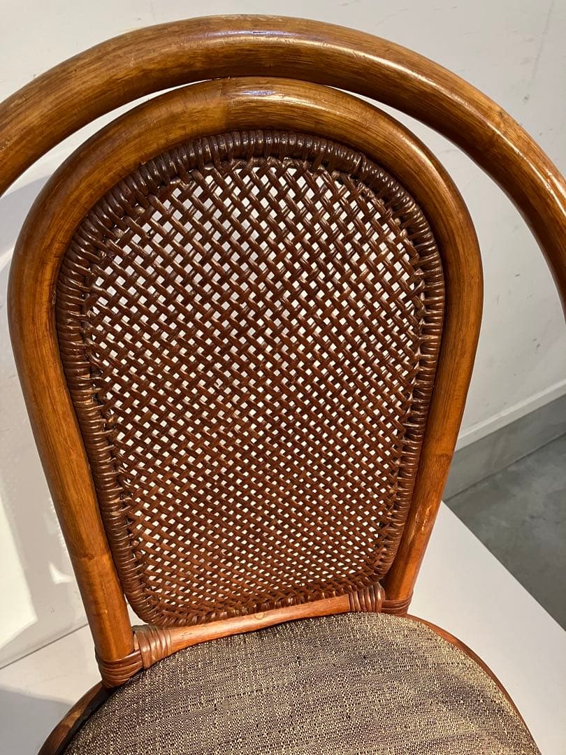 ②オールド、ラタン、ハイバックチェア、レトロ、和モダン、キツツキ、回転椅子、