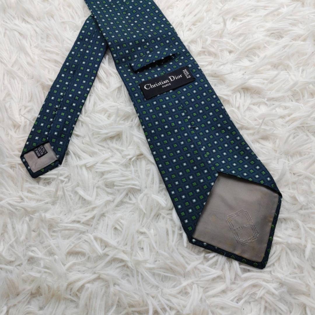 クリスチャンディオール 高級シルクネクタイ 総柄 モスグリーン