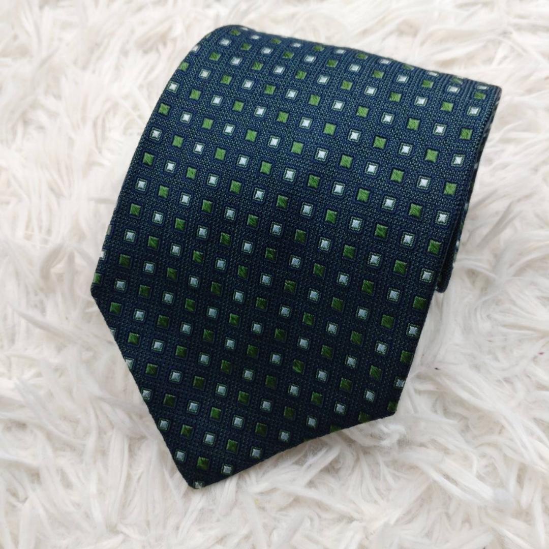 クリスチャンディオール 高級シルクネクタイ 総柄 モスグリーン