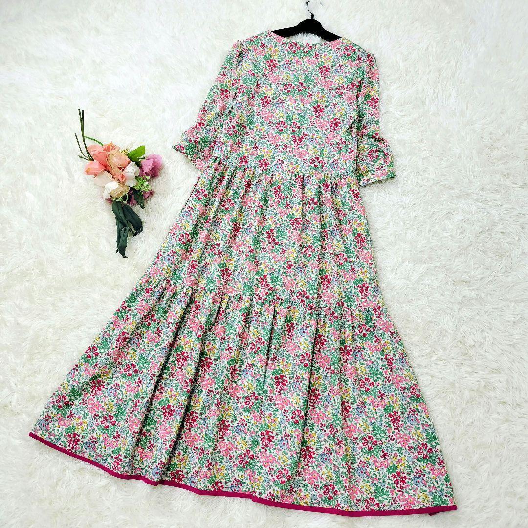 美品♡TOCCA♡リバティ♡花柄♡リボン袖♡ティアードロングワンピース