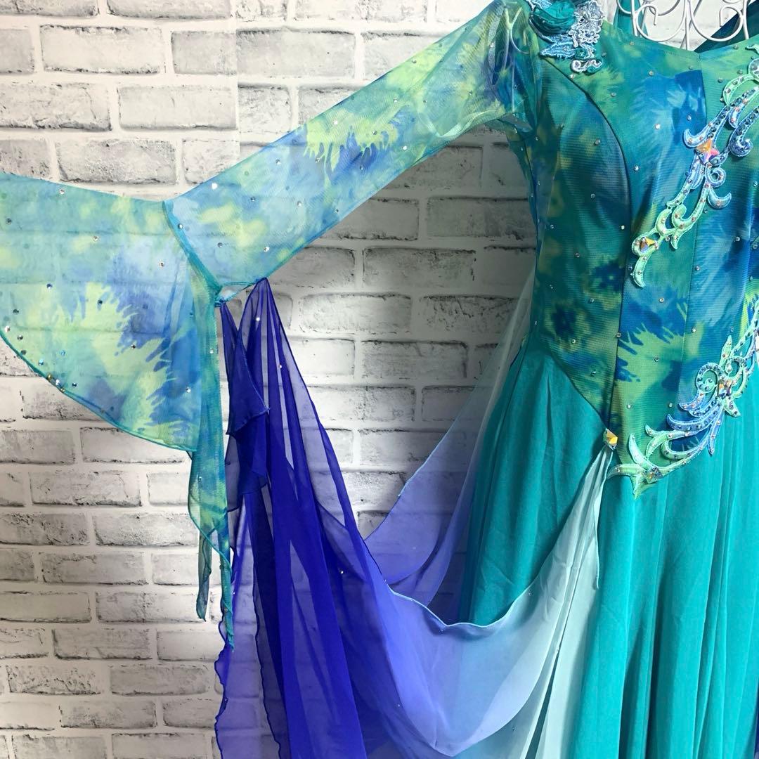 【Sanline】サンリーヌ　社交ダンス　ブルー　グリーン　ドレス