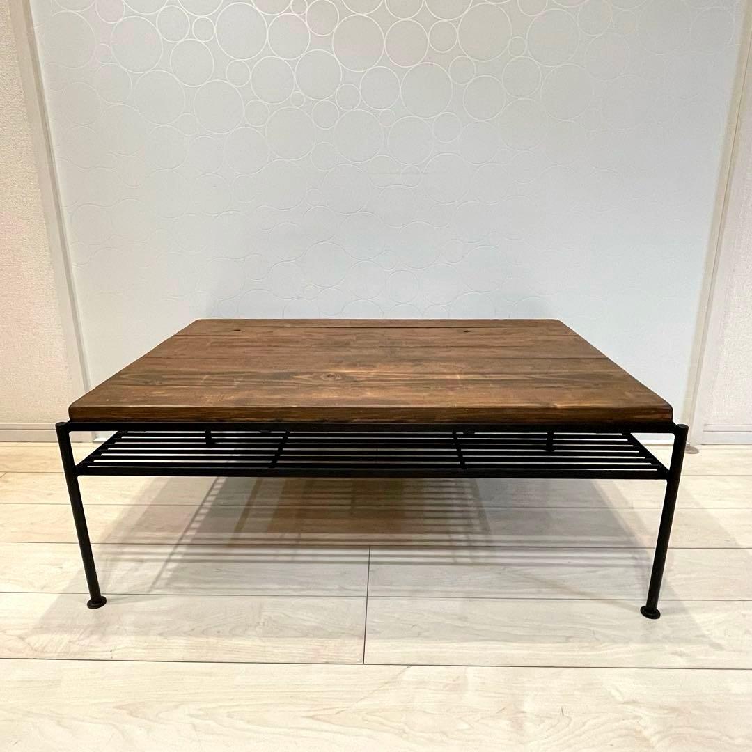 【美品】KeLT ケルト ローテーブル 棚付き アイアン×木製 インダストリアル