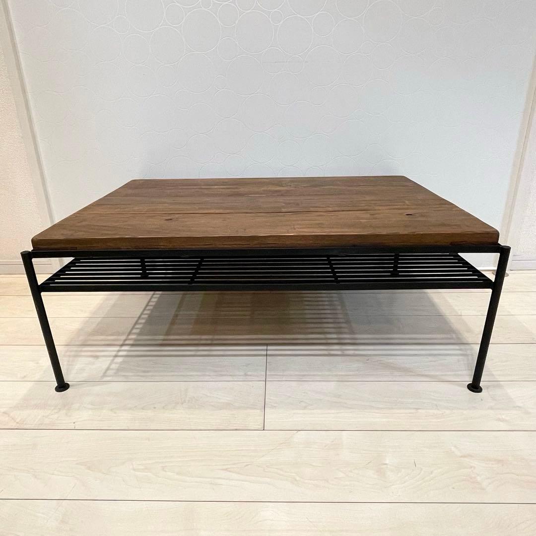 【美品】KeLT ケルト ローテーブル 棚付き アイアン×木製 インダストリアル