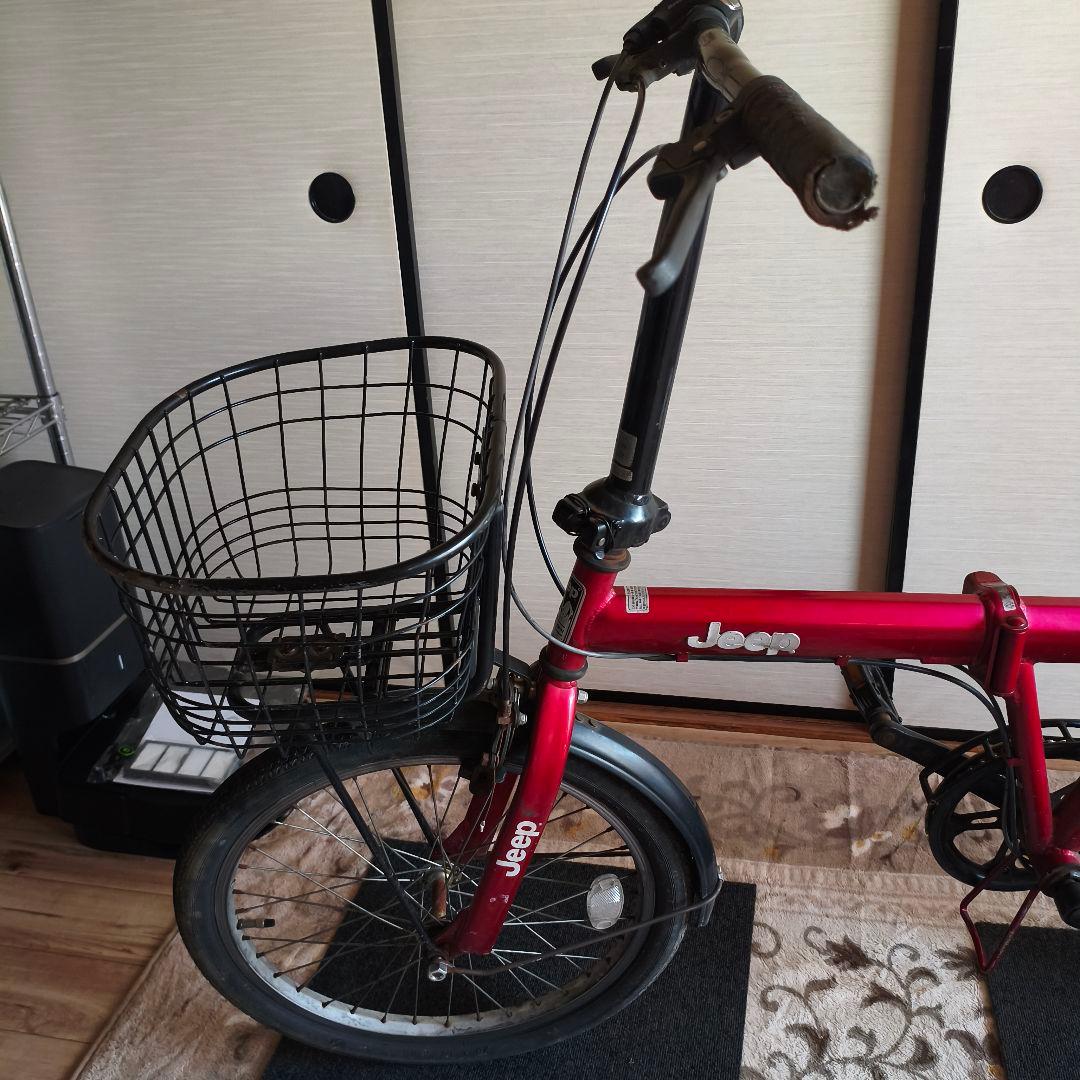 Jeep 折りたたみ自転車 赤 前カゴ付き 6段変速 送料込み