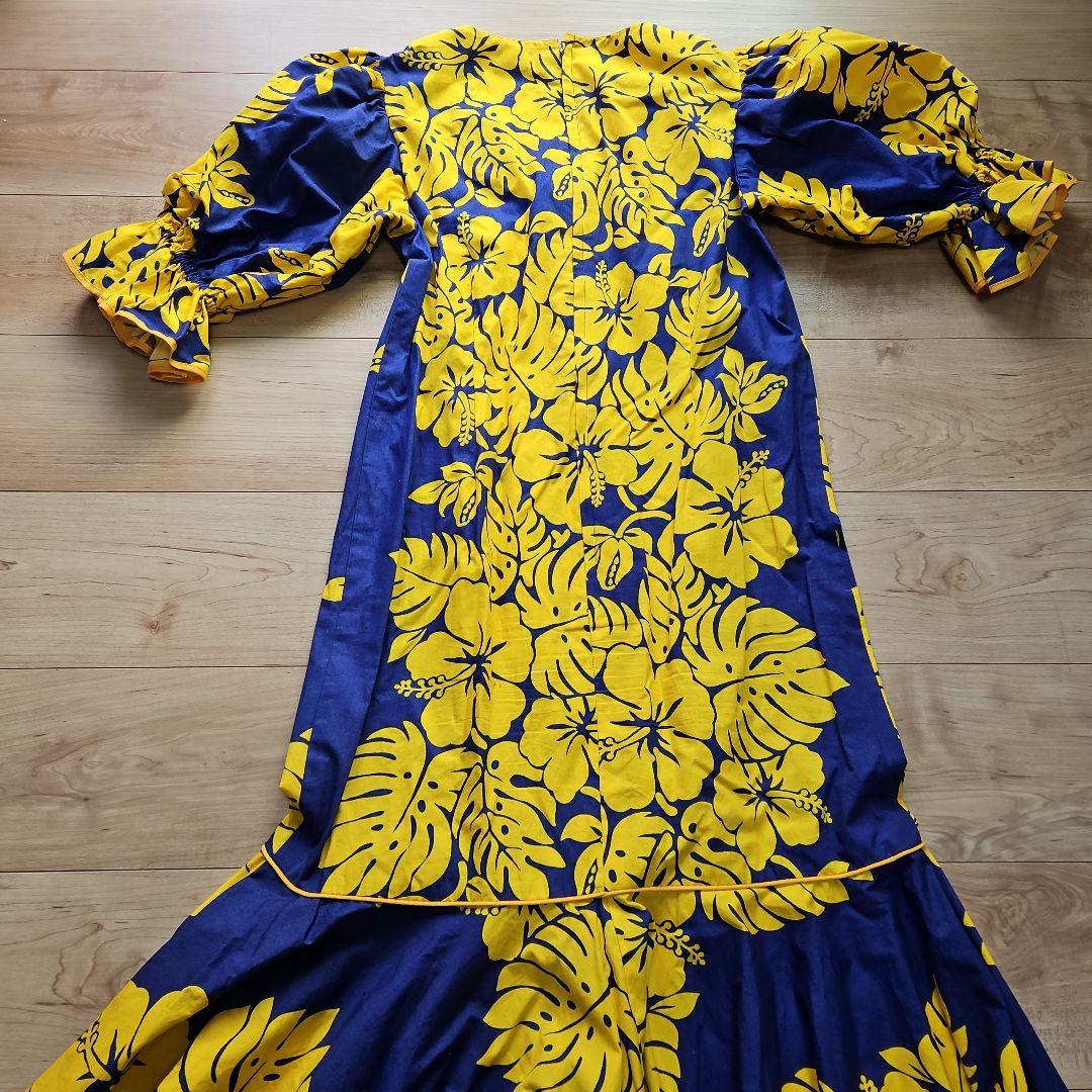 ☆タケミハワイアンドレス☆パープル×イエロー裾フレア☆美品M☆