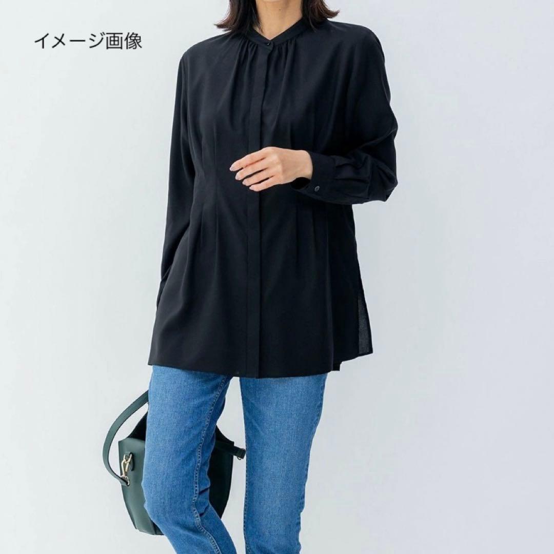 未使用✨23区 バンドカラー ストライプ シャツ チュニック 黒襟なしブラウス