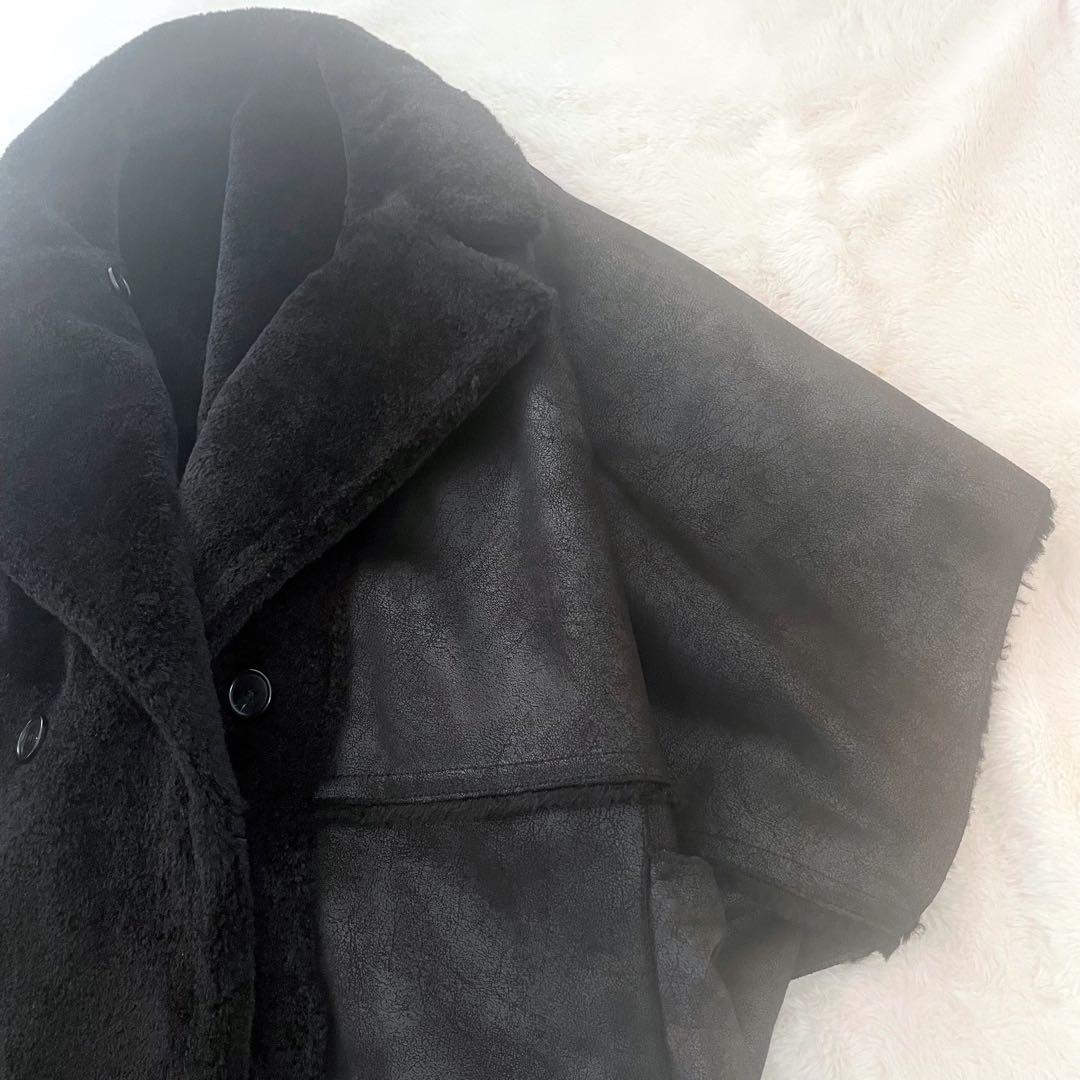 【可愛い】AMERI リバーシブル ボア ポンチョ　コート ムートン 美品 黒