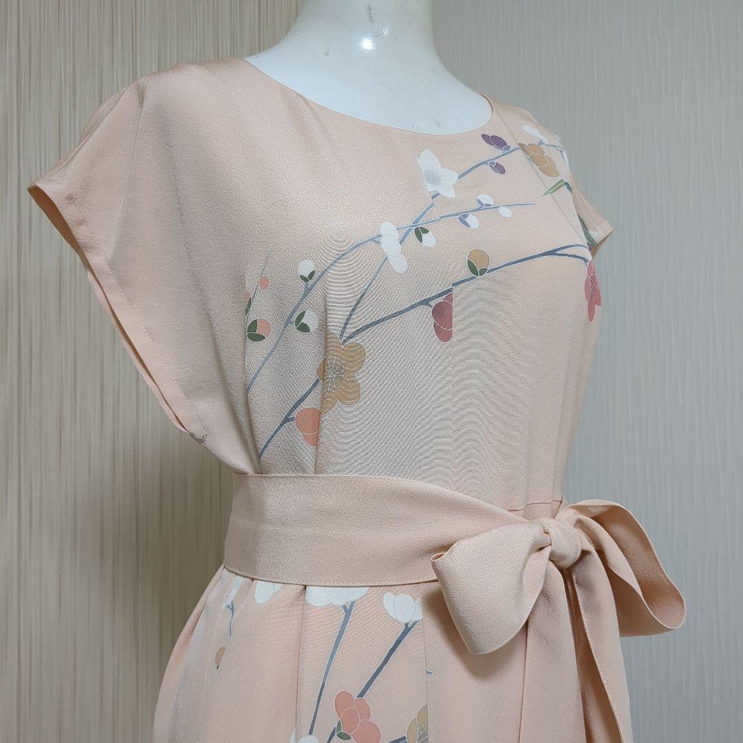 着物リメイク　正絹訪問着　作家物　フレアーロングワンピースドレス　裏地付