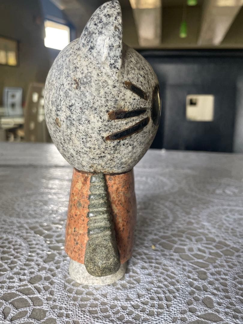 希少　御影石　石像　置物　猫