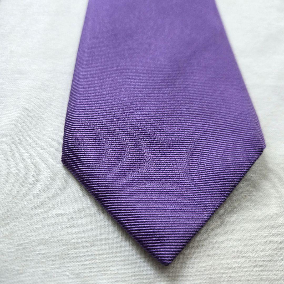美品　LOUIGI BORRELLI パープル　無地　 シルク ネクタイ