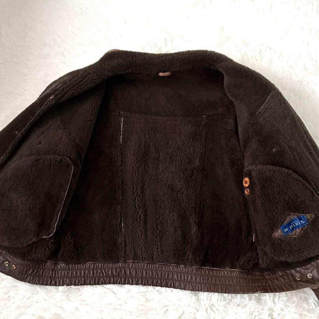 美品☆ムートン 羊革 レザージャケット 裏ボア 本革 ブラウン メンズL〜XL