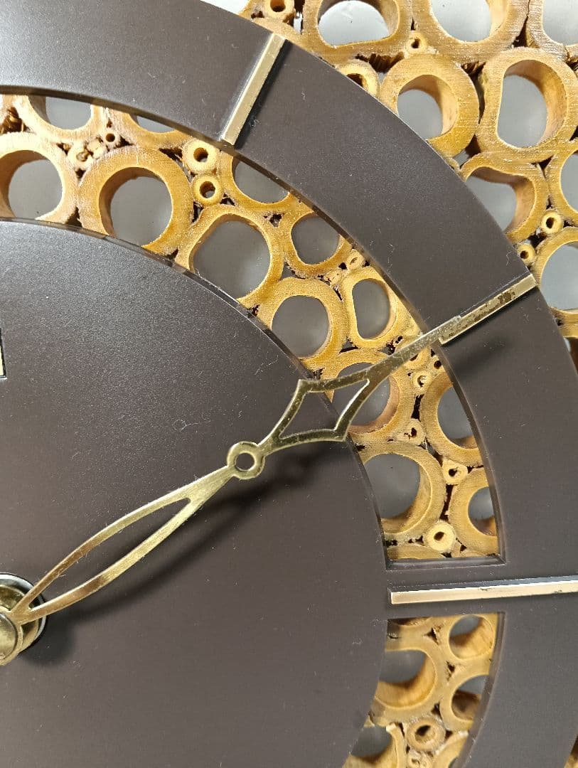 松下電工 ナショナル 和モダン 竹細工 木製 掛け時計 清明 BC320 レトロ