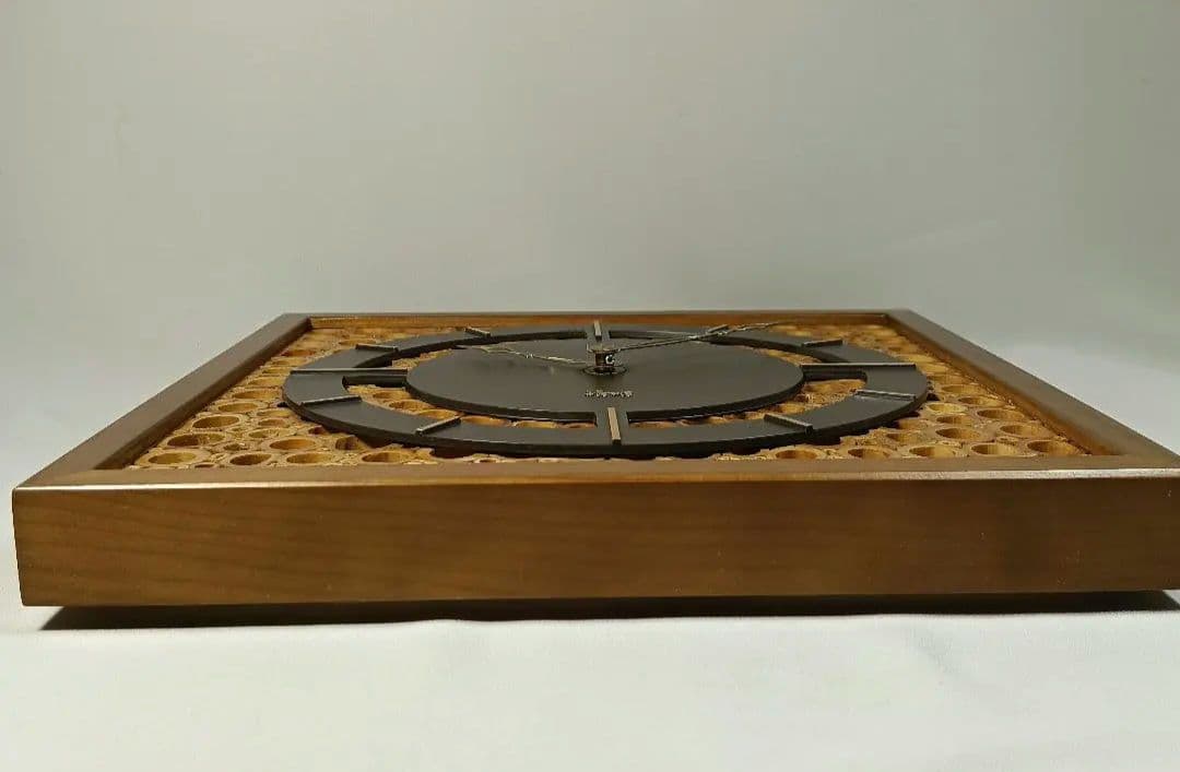 松下電工 ナショナル 和モダン 竹細工 木製 掛け時計 清明 BC320 レトロ